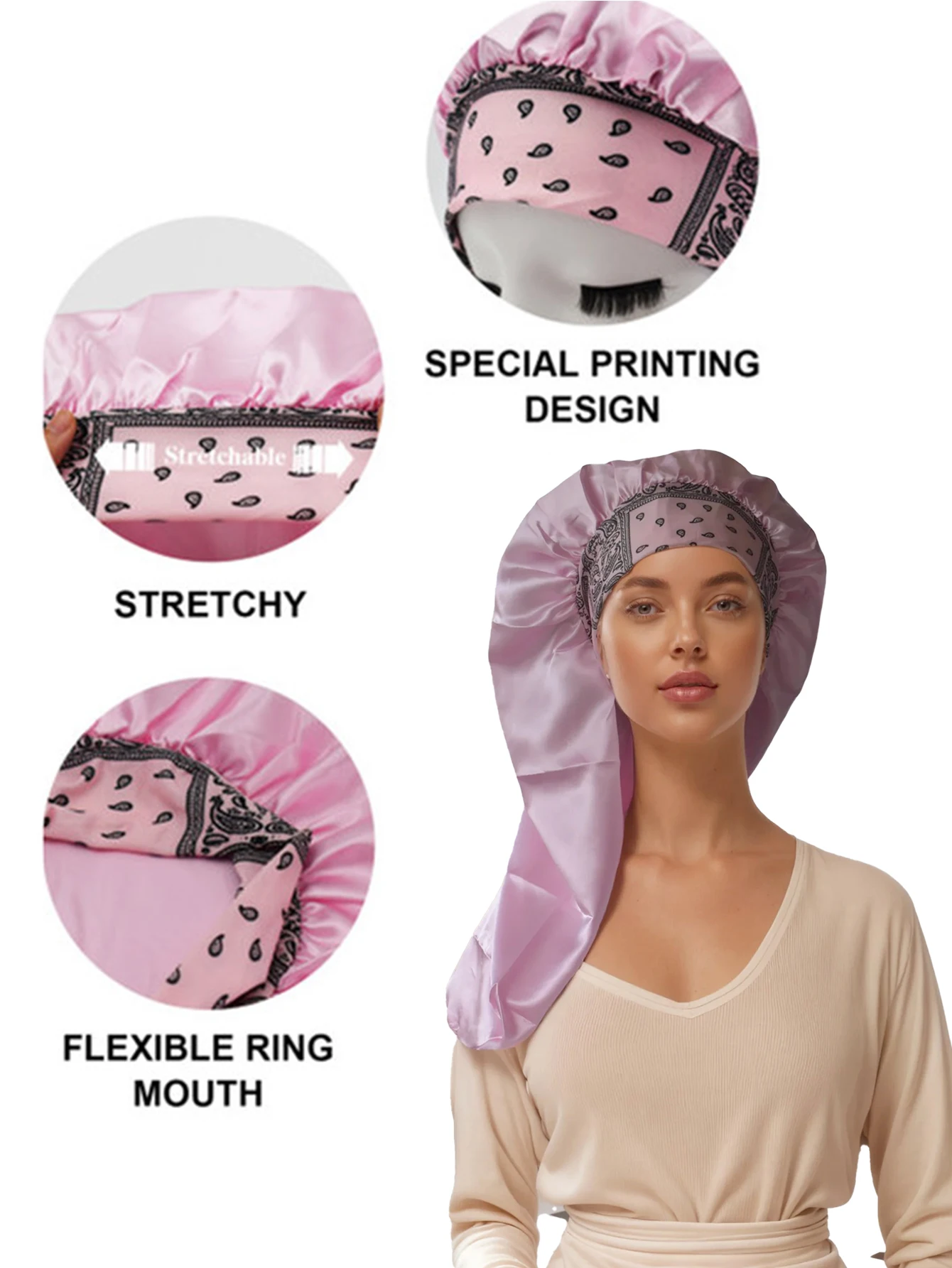 Elastic Wide Edge Long Satin Bonnet Hat Sleeping Hats Wrap Loose Night Cap Hair Care Bonnet for Women Men Unisex Cap Bonnet