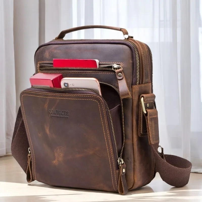

Men's Cowhide Leather Shoulder Bag Retro Inspired Multi Functional Crossbody Chest Pack for Work Leisure & Outdoor Activities