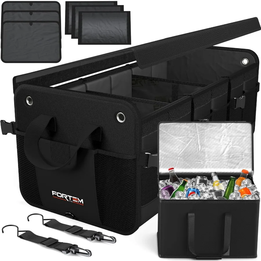 

SUV Trunk Organizer with Cooler Car Organizer Collapsible MultiCompartment Storage Bag for Car Accessories for Women Men 1680D