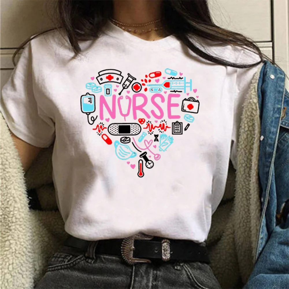 Fashion International Nurses\' Day Nurse Love Print T Shirts Women Summer Cool Short Sleeve Ladies Crew Neck Harajuku Tops