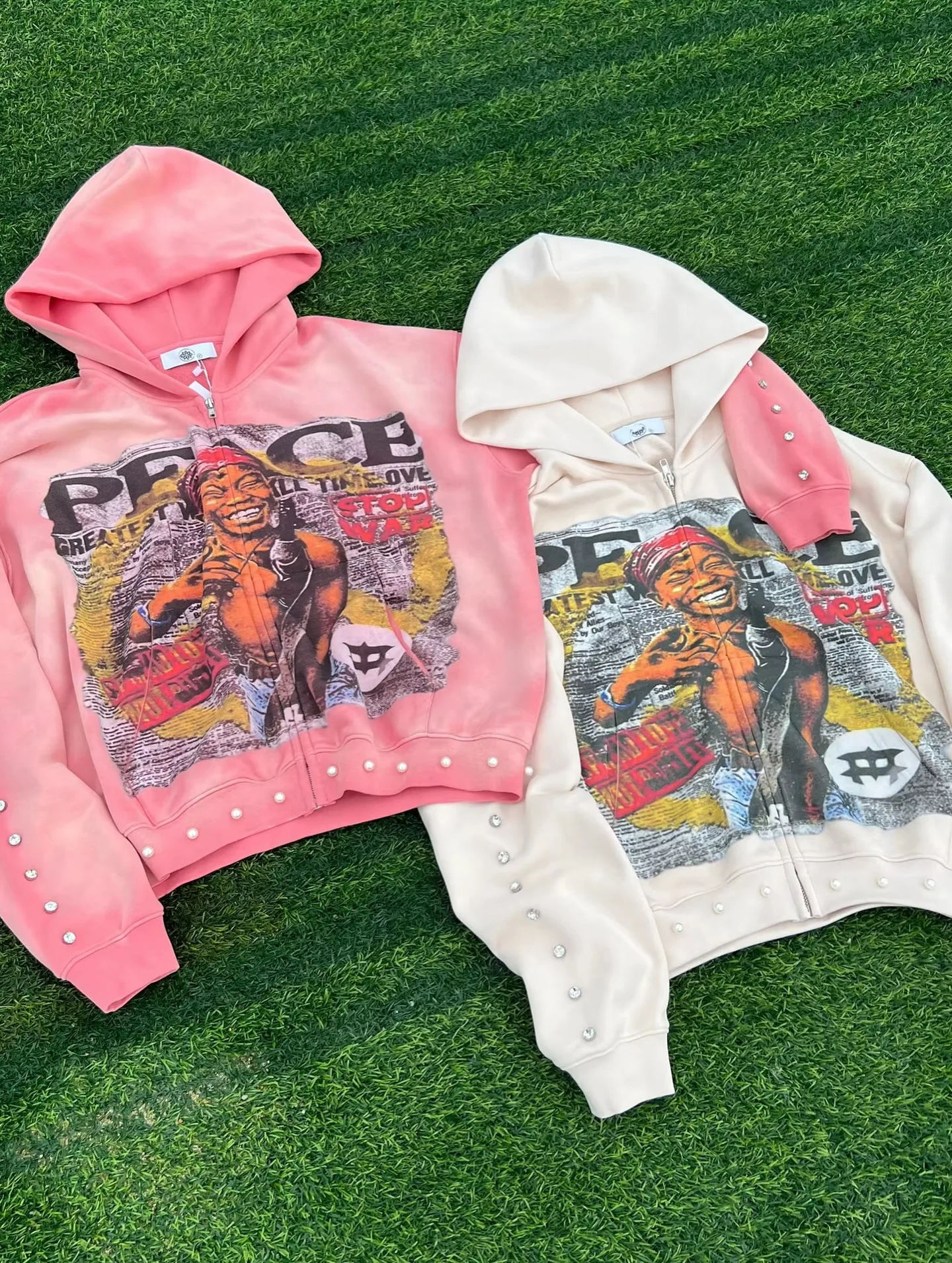 2026 new American street style casual fashion zipper hooded sweater printed pattern Pearl stereo pattern decoration unisex.