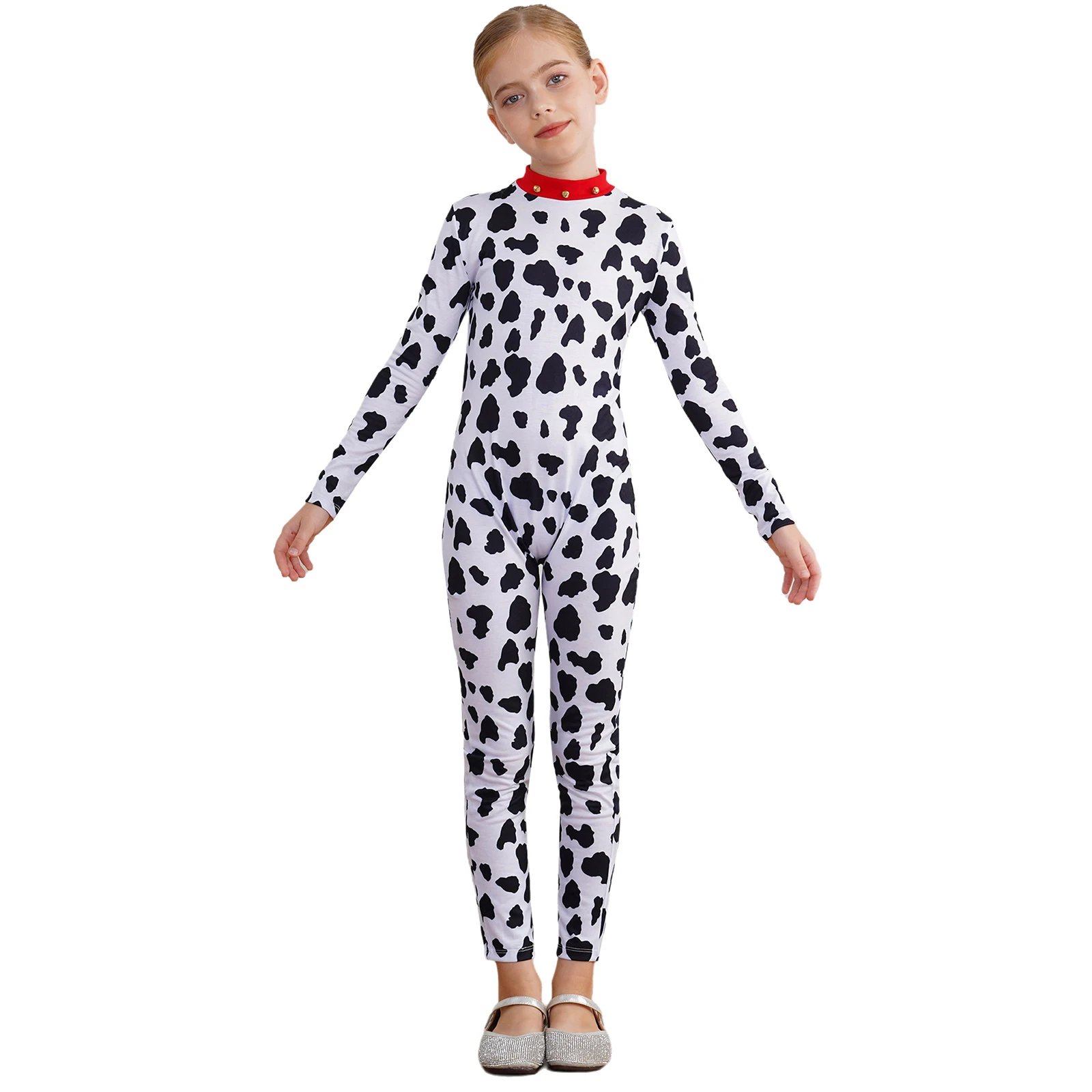 Kids Unisex Dalmatian Animal Cosplay Costume Bodysuit Long Sleeve 3D Tail Puppy Jumpsuit Cute Animal Costume Halloween Outfits