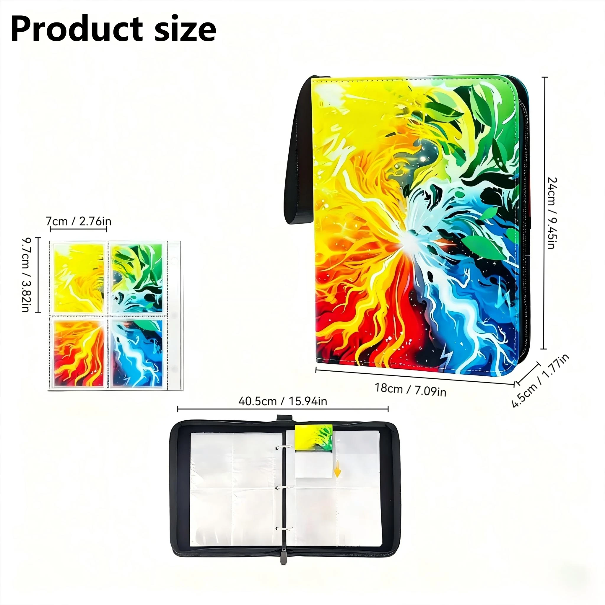 Álbum de cartas colecionáveis, fichário de 4 bolsos - 400 bolsos dupla face Pu Premium Zipper Trading Collection Binder com 50 porta-cartões com mangas destacáveis adequados para Tcg, Mtg, cartões esportivos, amarelo, presente de Halloween, presente de Natal