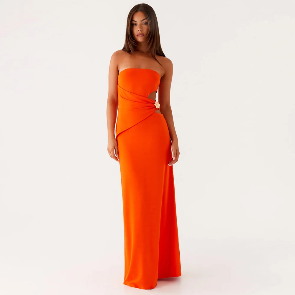 Apprabant verano mujer sin tirantes recortado A-Line Maxi vestido Patchwork Metal flor Sexy ajustado ceñido al cuerpo tubo vestido largo ropa de fiesta