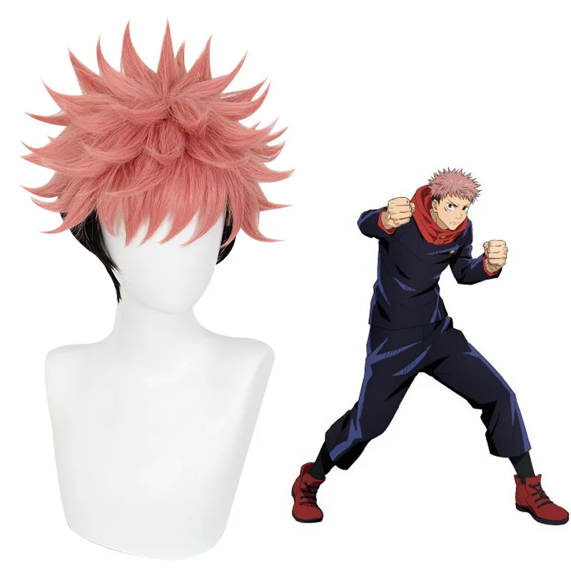 Jujutsu Kaisen Yuji Itadori Anime Cosplay Perücke Zweiseitige Nekomata Farbverlauf Umgedreht Kurzes Haar
