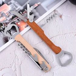 Multifunctional Wood Wine Corkscrew, Wooden Handle Stainless Steel Beer Bottle Opener, Can Opener, Custom Logo Gift