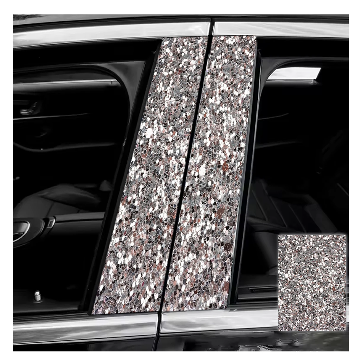 Car Pillar Stickers Glitter Sequins Diamond Bling Sparkle Door Decals Waterproof B Column Anti Scratch Vinyl Exterior Decor