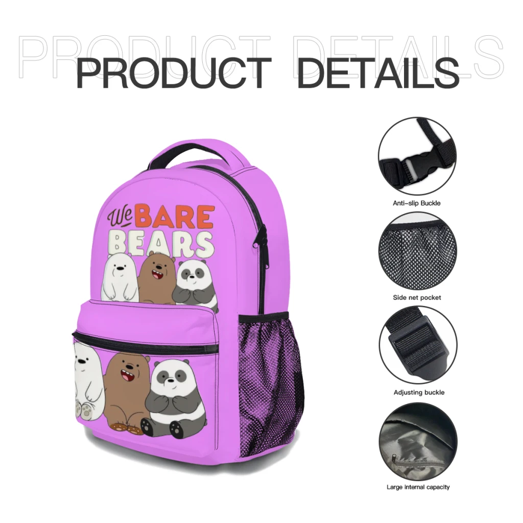 We Bare Bear-mochila impermeable de alta capacidad para niñas, morral escolar para ordenador portátil, bonita mochila de viaje