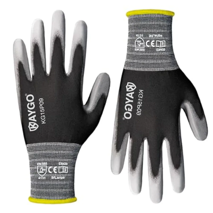

Ultra Thin PU Coated Safety Work Gloves, Pairs Nylon Knit, High Dexterity Anti-Slip Breathable Light Duty Gloves for Precision,