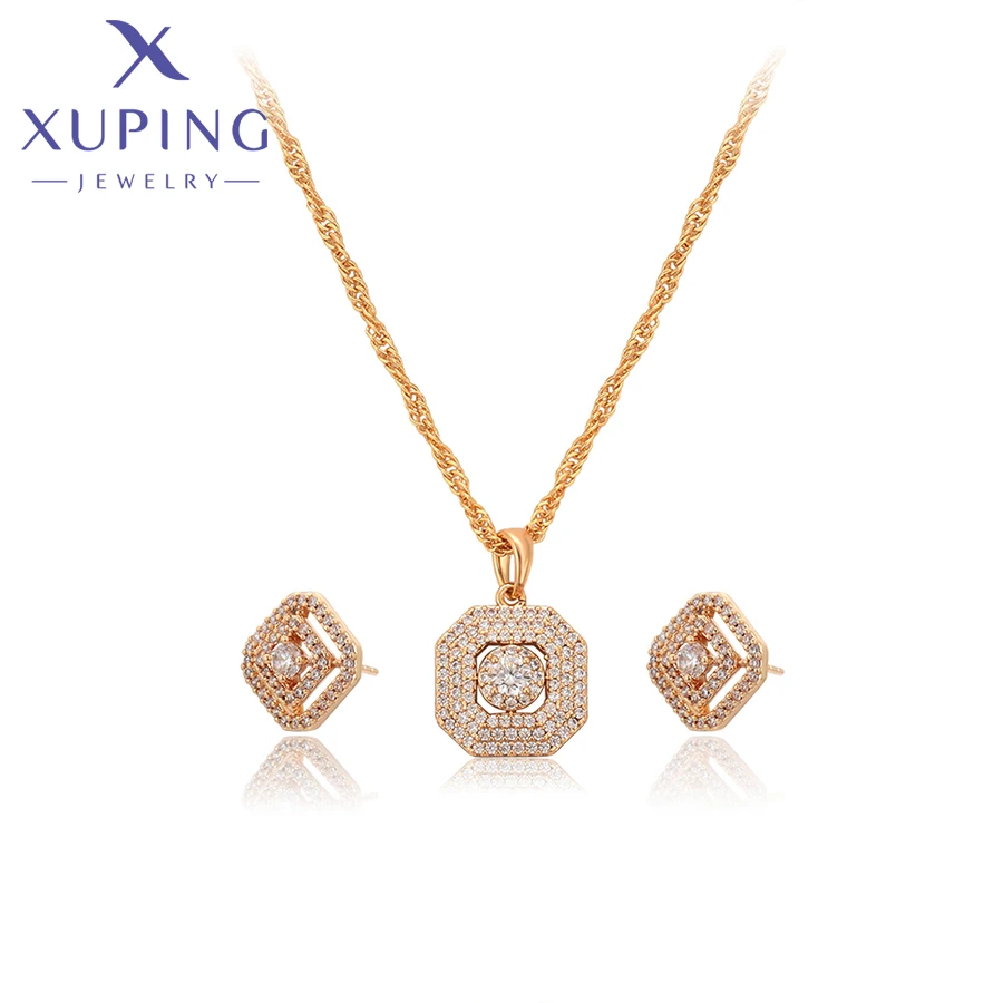 Xuping Schmuck Bestseller Trendiges Modisches Quadratisches Anhänger-Halsketten-Ohrringe-Set für Damen Exquisites Party-Geschenk X001060269 – Detail 12