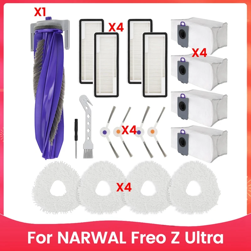 Accessories For NARWAL Freo Z Ultra Robot Vacuum, Replacement Parts Main Brush, Side Brush, Filter, Mop Pads, Dust Bags