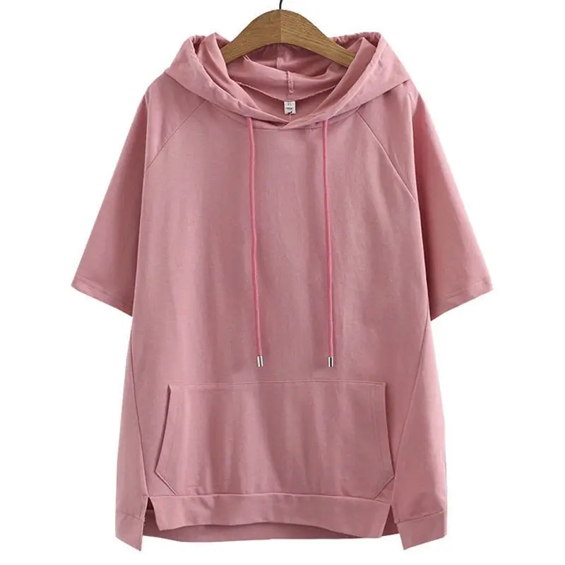 2024 New Summer Age Reducing Fashion Simple Solid Color Loose Casual Oversized Hooded Drawstring Kangaroo Bag Women\'s Hoodie