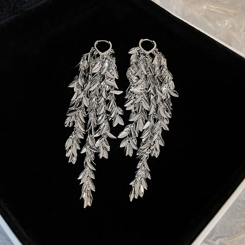 Punk Style Long Tassels Metal Leaf Drop Earrings For Women Contracted Personality Jewelry Accessories Gifts