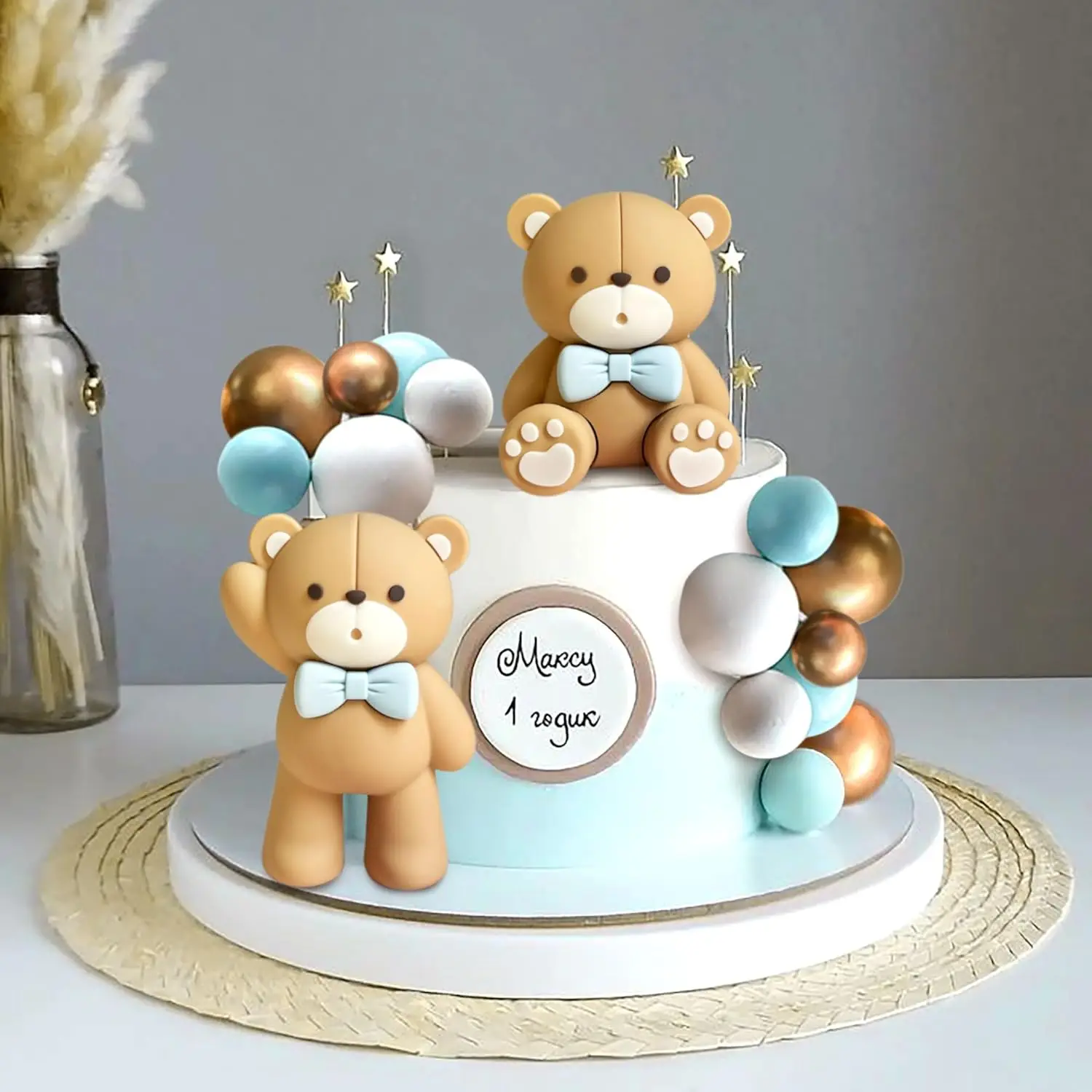 Beige Brauner Bär Kuchendekoration Beige Braune Kugeln Kuchenaufsatz Boho Bären Kuchenaufsatz Baby Shower Geburtstagstorten-Deko – Detail 4