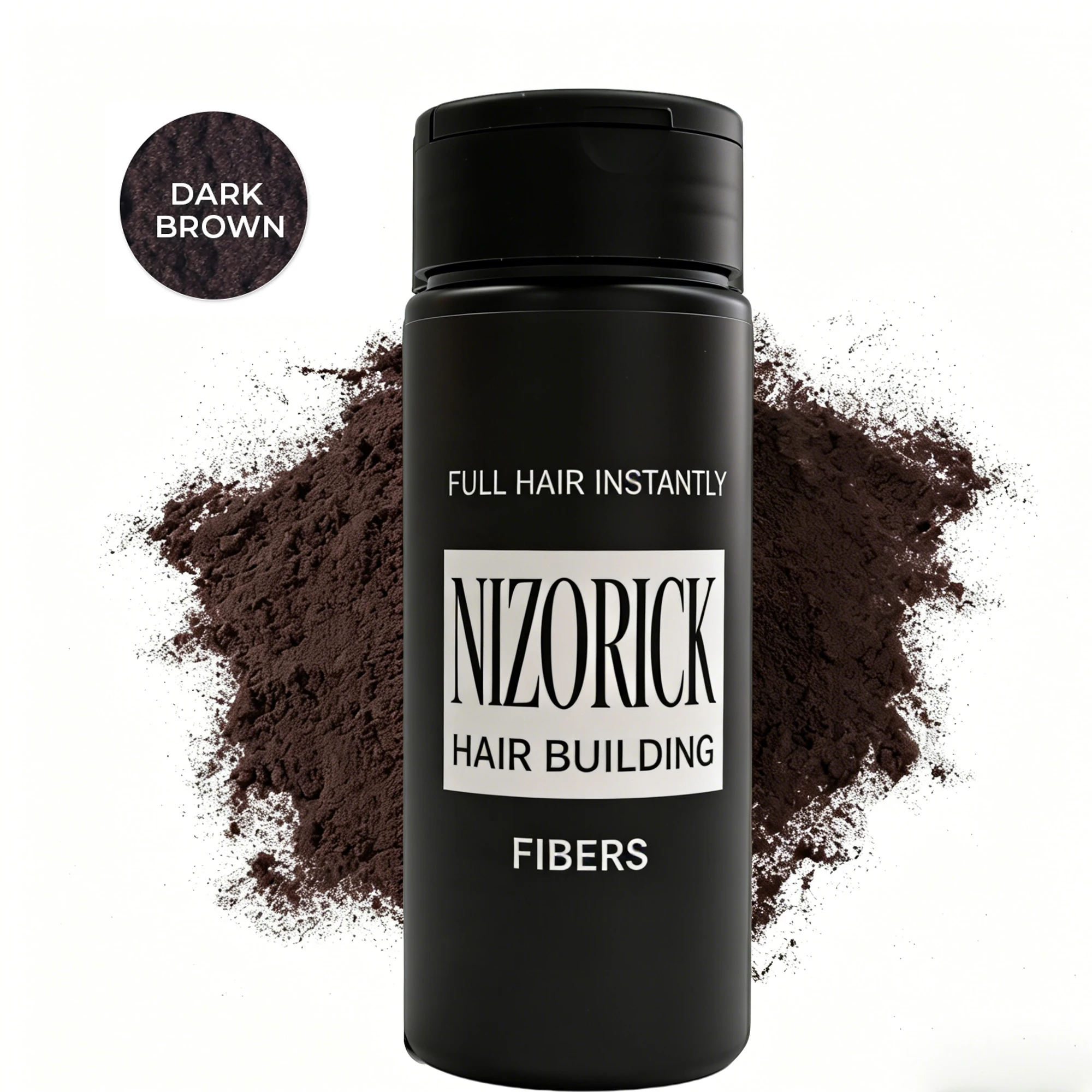 NIZO RICK Men's Hair Growth Fiber Powder 30g, Dark Brown, for covering hair imperfections and filling in the hairline.