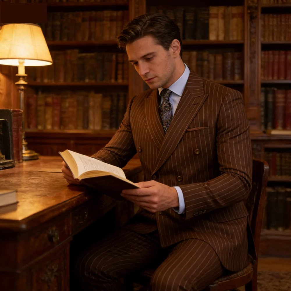 

Marrom Marinho 2-Piece Men's Tuxedo Set Formal Business Wedding Double Breasted Blazer with Peak Lapel Suiting for Men