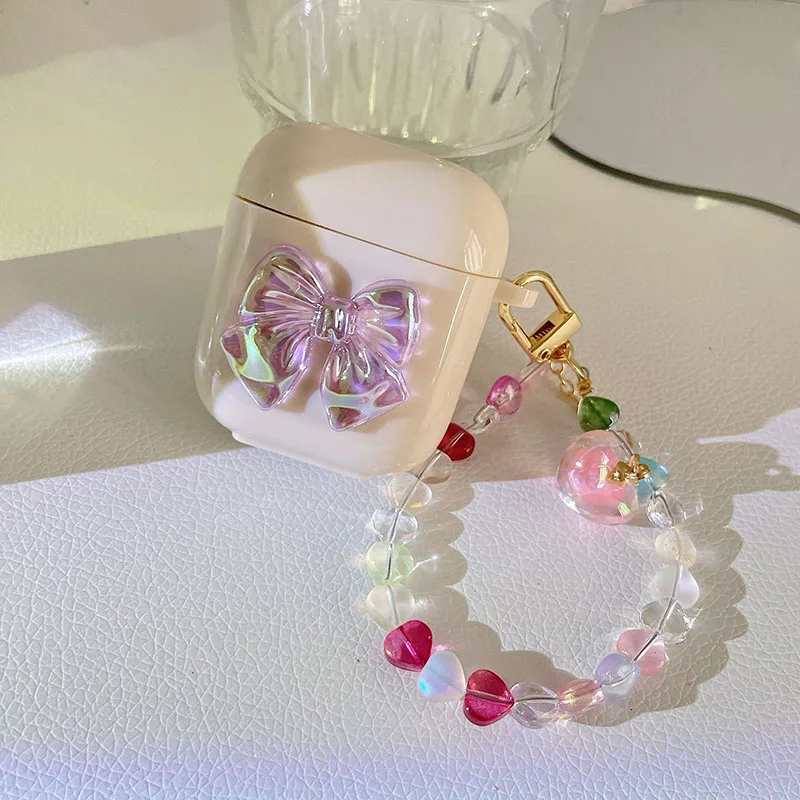 INS น่ารักเลเซอร์โบว์โบว์กล่องหูฟังสำหรับ Apple AirPods 3 Bluetooth หูฟังสำหรับ AirPods 2 Pro AirPod ฝาครอบสีสันพวงกุญแจ