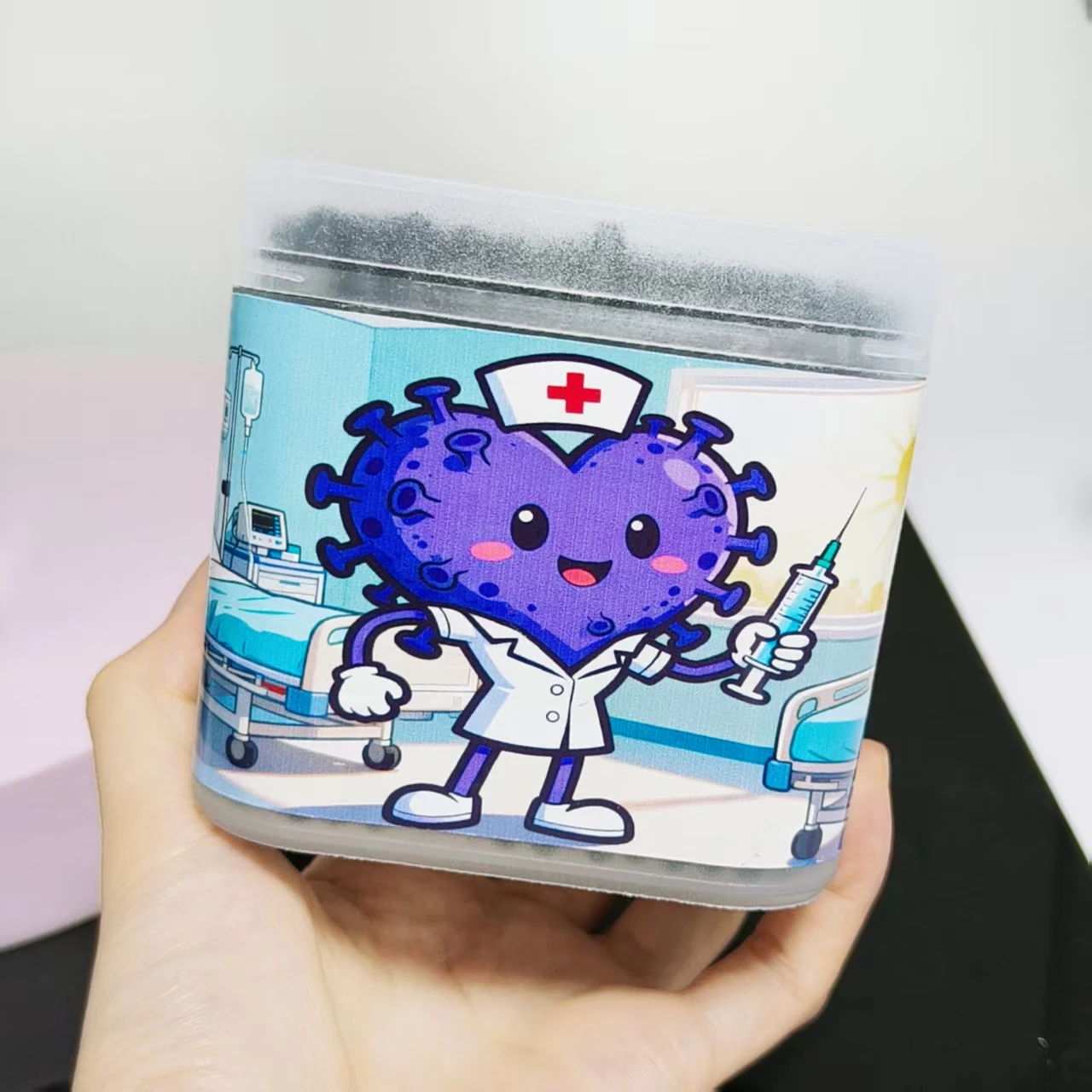 600 Uds (3 cajas) hisopo de algodón con patrón de tema de virus médico hisopo de algodón de doble cabeza negro hisopo de algodón de regalo de vida