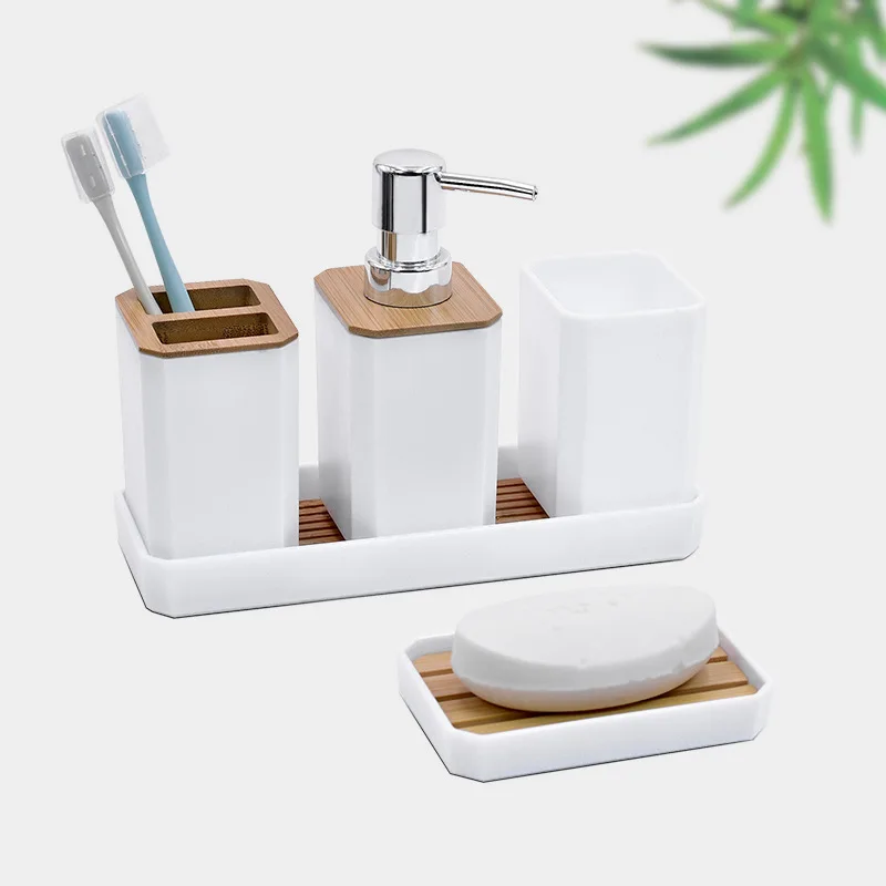 

5pcs/set Non Slip Bath Mat Bathroom Accessory Set Toothbrush Holder Soap Dispenser Tumbler Toilet Brush Tray For Hotel Home