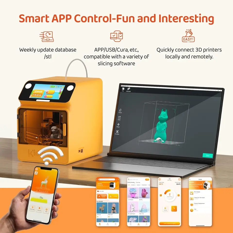 Produktbild von Kidoodle 3D-Drucker Für Kinder – Sicherer Mini-3D-Drucker Mit Touchscreen, App & WLAN, 600 Mm/s, über 1500 Modelle Wöchentlich Neu