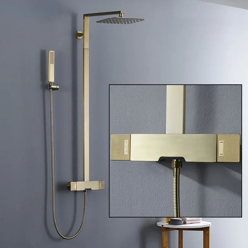 Brushed Gold Shower Set Rainfall  Faucet Bathroom Wall Gold Brush Shower Mixer Hot and Cold Bath Shower Mixer Tap