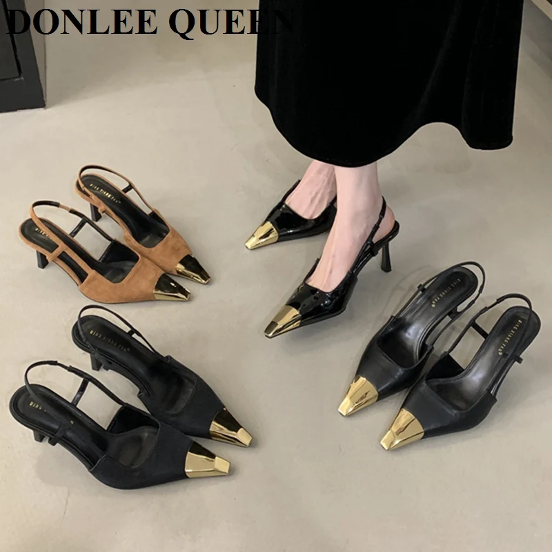 

Square Toe Buckle Strap Ladies Sandals Solid Shallow Fashion Sexy Party Slingbacks 2025 Summer High Heel Shoes Woman Pumps Mujer