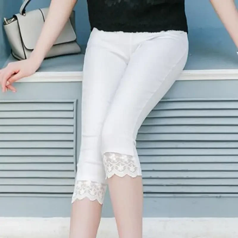

Fashion High Waisted Elastic Slim Fit Casual Trend Oversize Versatile Solid Color Women's Cropped Leggings 2025 Summer Outerwear