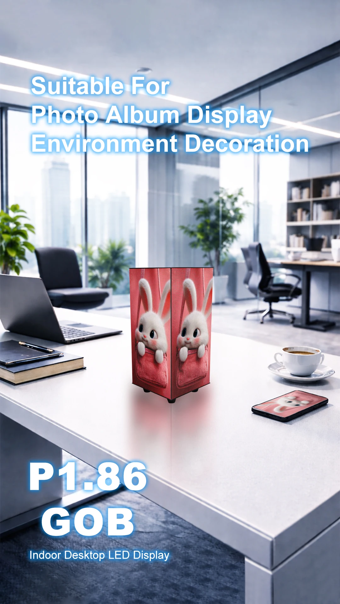 Mini LED Magic Cube Display P1.86 GOB, 4 Sided Countertop Screen for Retail Store