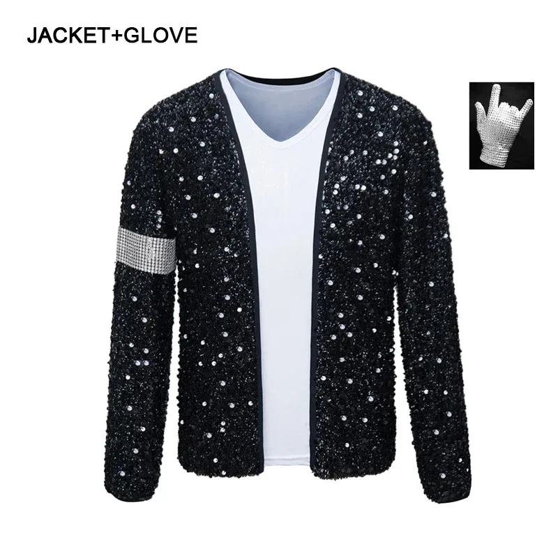 2026 MJ Michael Jackson Coat Billie Jean Jacket Glove Kids Party Cosplay Costume Clothing Children Cos Sets 2024 Tshirt view 2