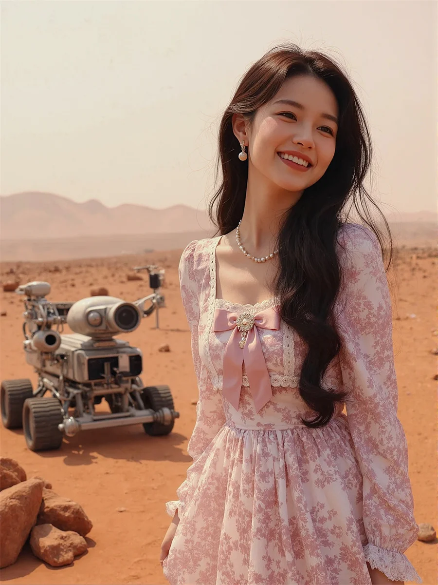 Robe rose femme mi-mollet ample douce Cottagecore Fairycore esthétique esthétique littéraire Boho bohème Vintage rétro