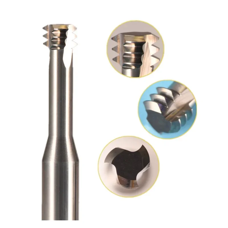 Fresa de extremo de rosca de micro carburo de 3 dientes M1 M1.2 M1.4 M1.6 M2 M2.5 M3 M4 M5 M6 M8 M10, fresa de hilo flautas cortas