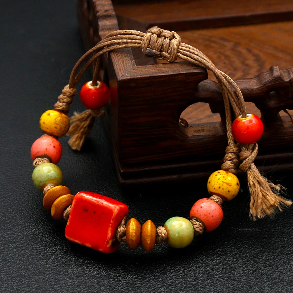 Adjustable Retro Square Ceramic Bracelet Fashion Love Stone Ceramic Bracelet For Men Women Boho Ethnic Amulet Jewelry Gifts