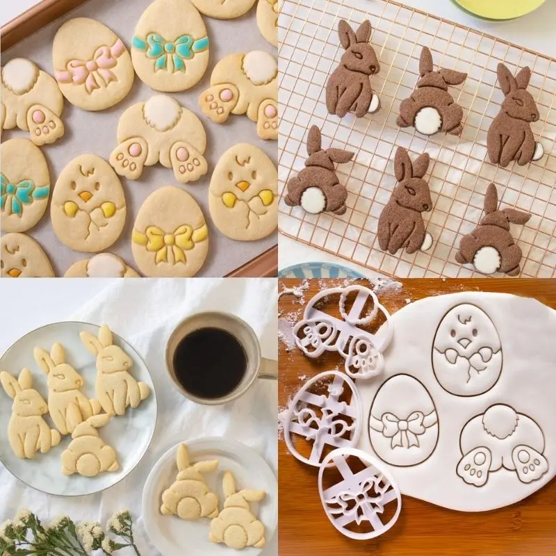 Easter Cookie Cutters Easter Eggs Bunny Biscuit plastic Embossing Mould DIY Handmade cookies Tools Kitchen Pastry Baking Tool