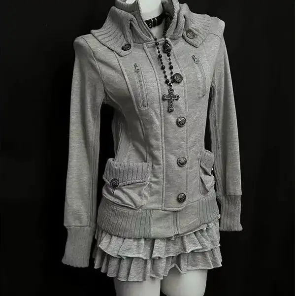 

Retro Knit Cardigan Coat Gray Female Niche Design Sense Slim Top Autumn Winter Chic Versatile Niche