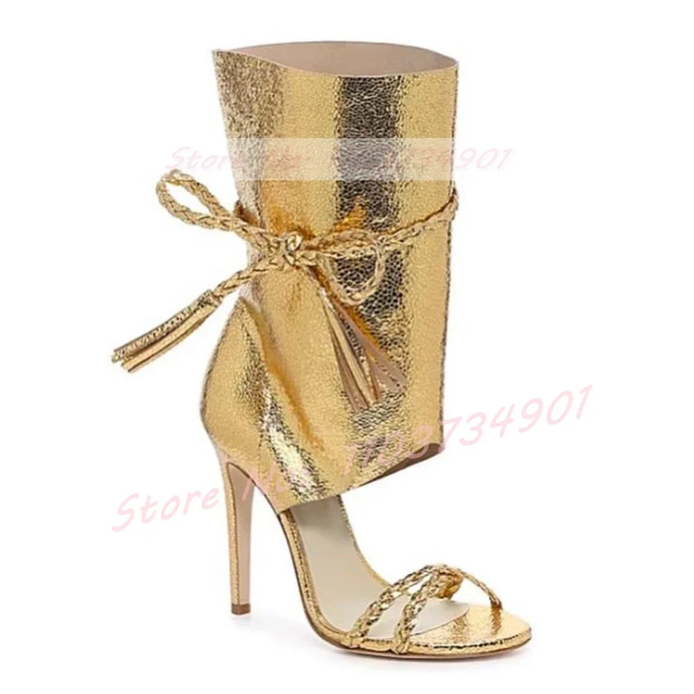Metallic Leather Rome Style Sandals Women Cross-Tied Open Toe Gladiator Stiletto High Heels Shoes Lady Trendy Party Sexy Sandals