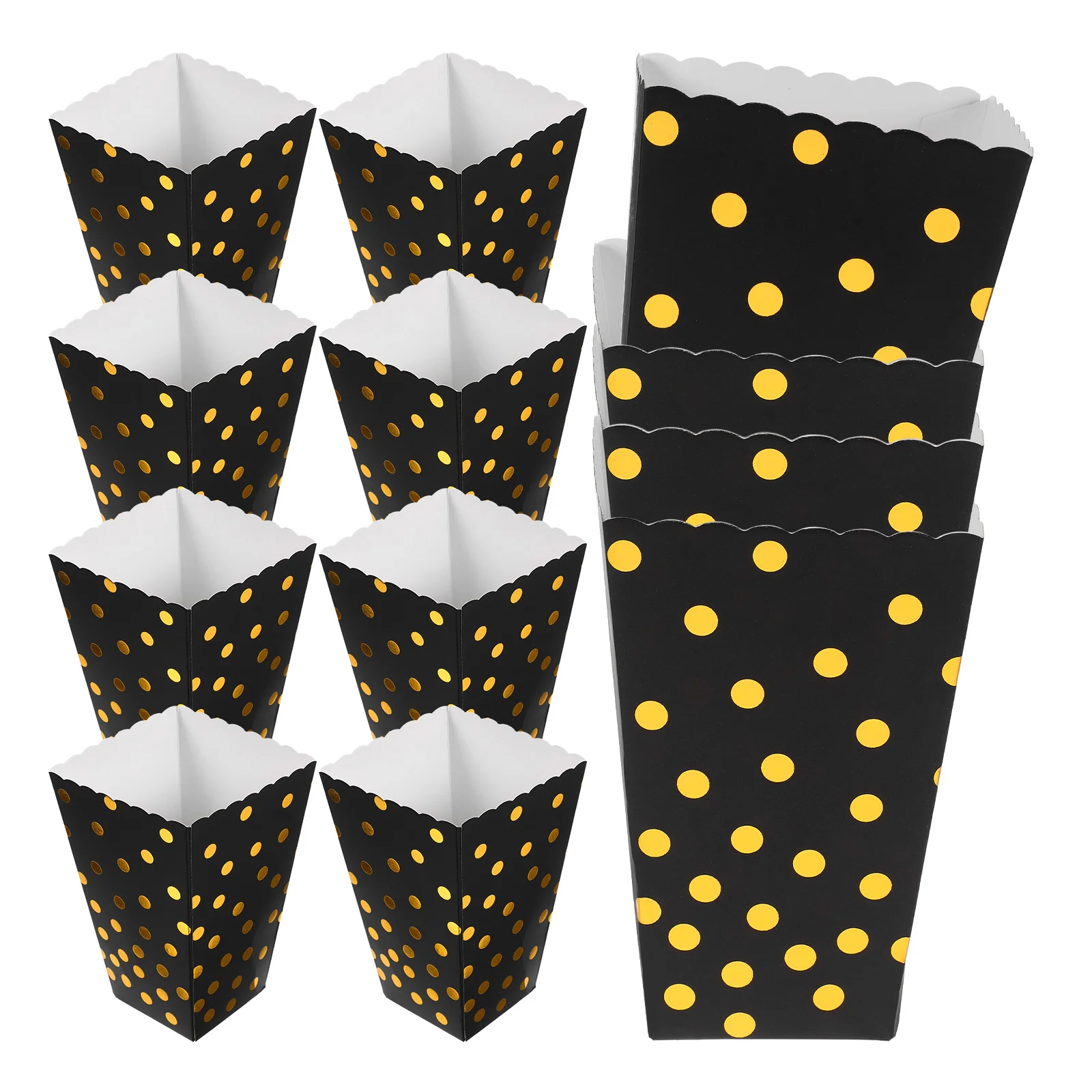 

12pcs Gold Stamping Paper Boxes Soft Small Party Holders Black Popcorn Containers Movie Night Wedding Carnival Christmas