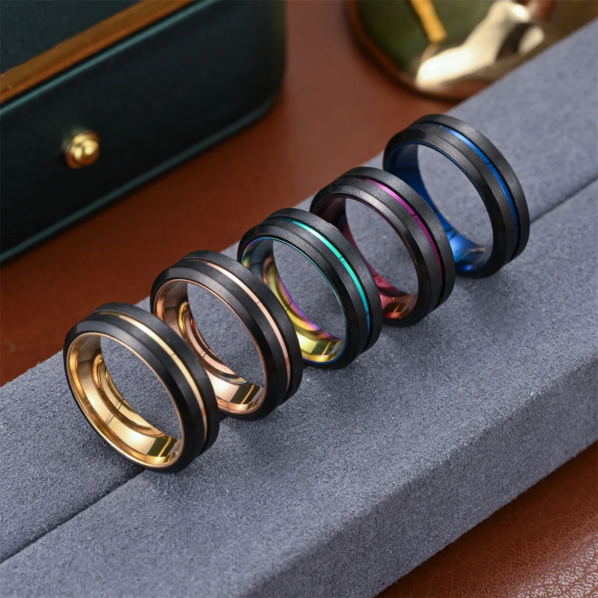 بسيطة 6 مللي متر خاتم من الفولاذ المقاوم للصدأ الأسود للرجال سحر العصرية الأخدود خواتم الخطبة مجوهرات اكسسوارات هدايا بالجملة #4