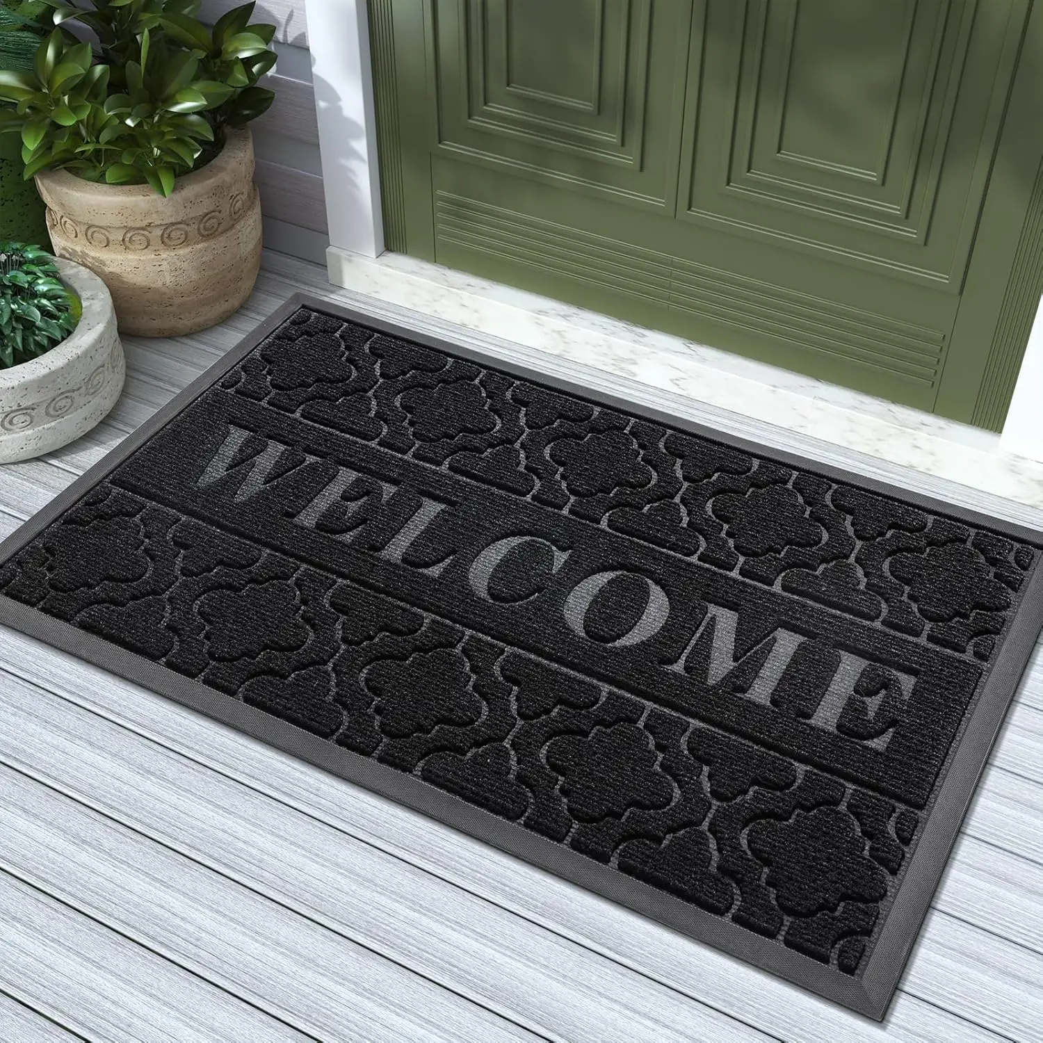 Welcome Mat Outdoor Indoor, 36x24 All-Season Waterproof Front Door Mat, All-Weather Heavy Duty Doormat, Low Profile Porch Patio