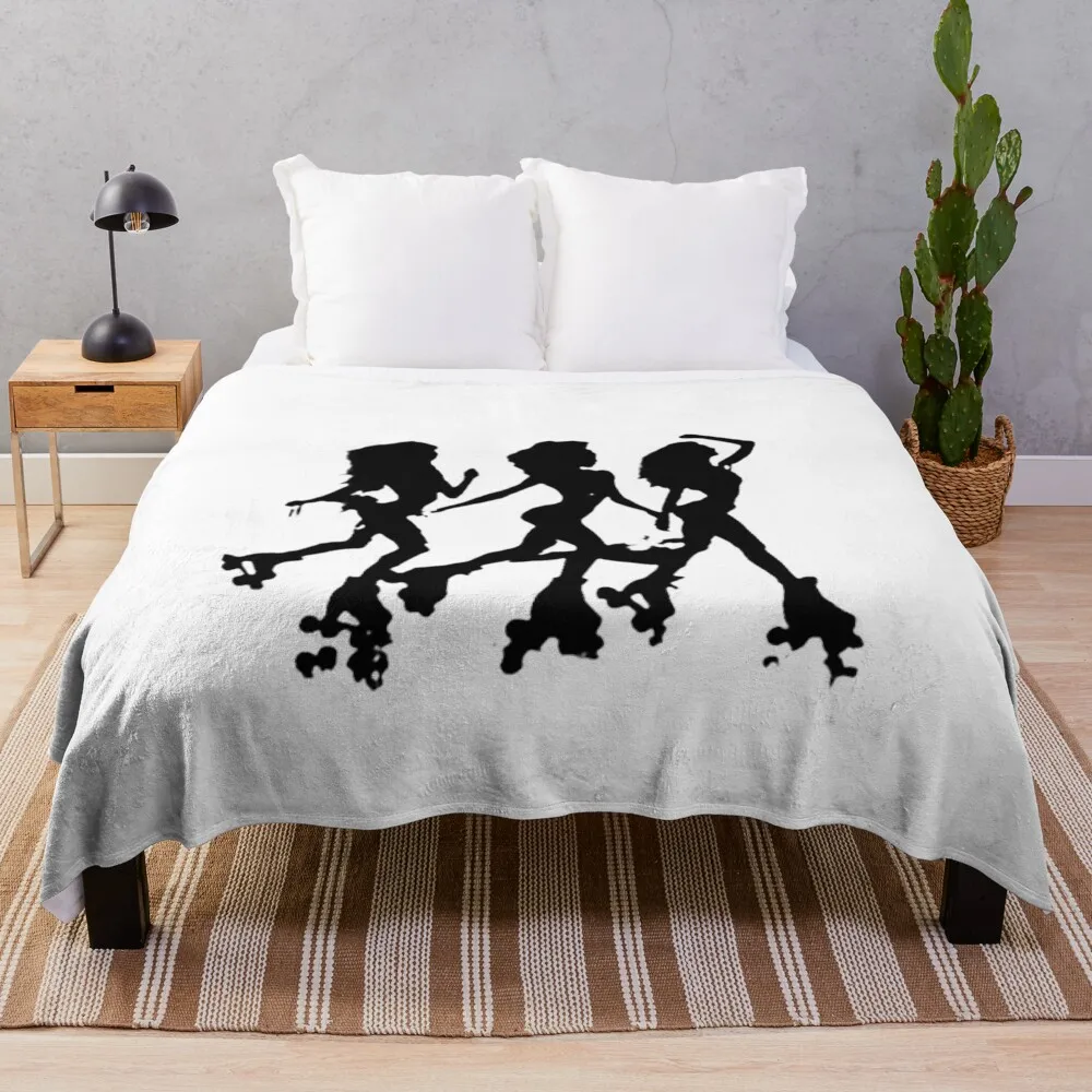 Three Sisters Roller Skating Silhouette Black Summer Vibe Throw Blanket Warm blankets ands Custom Blankets