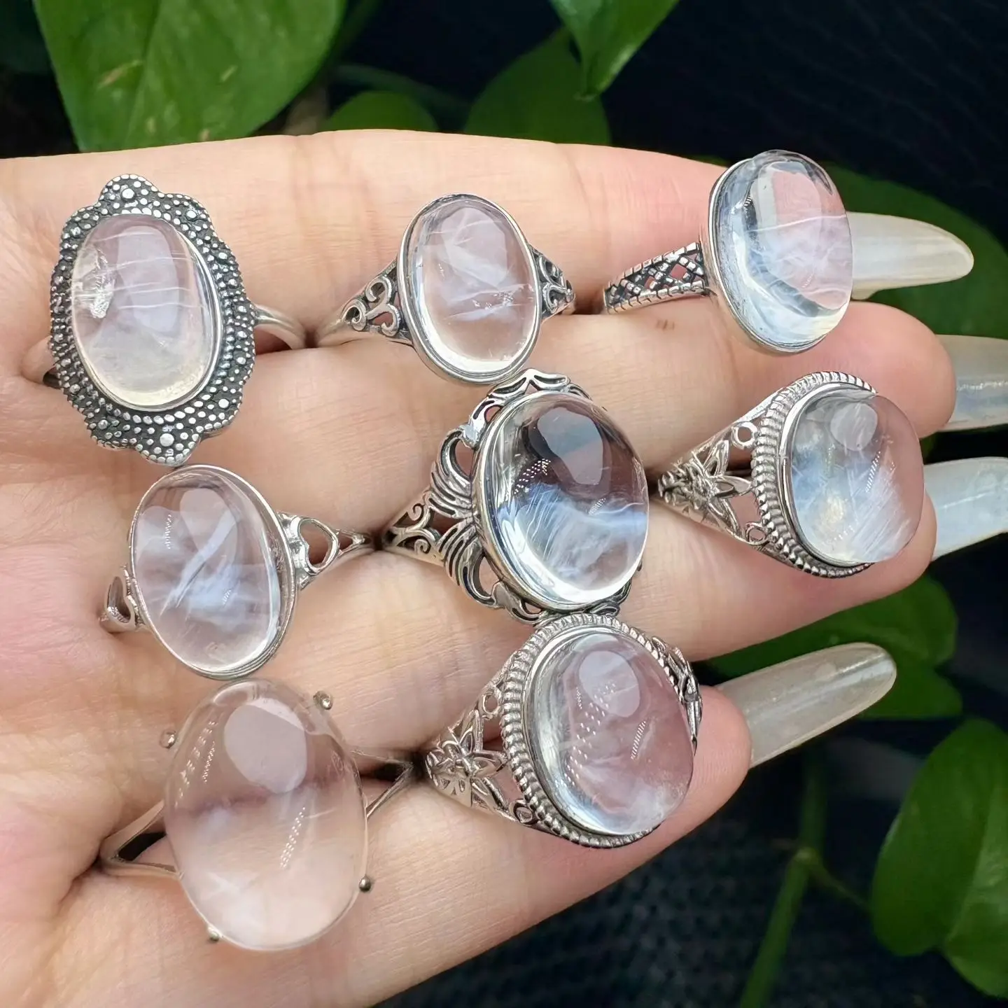 1 Pc Fengbaowu Natural Blue Feather Needle Blue Rutilated Quartz Ring Angel Feather Oval Cabochon 925 Sterling Silver