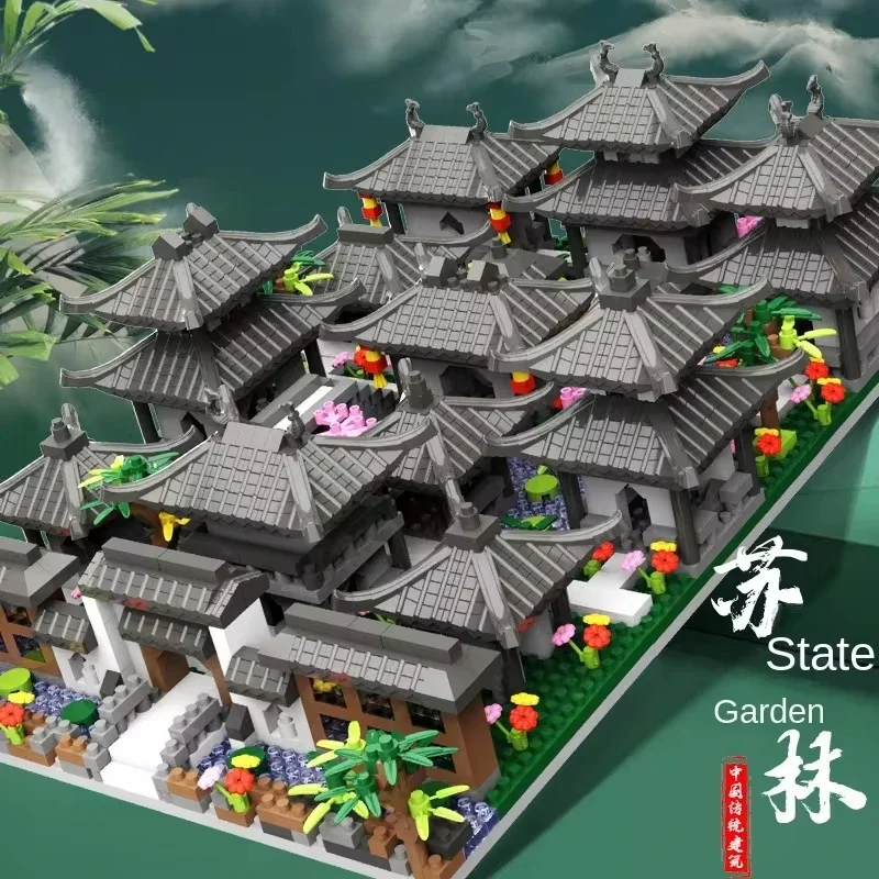 Chińskie klocki konstrukcyjne Suzhou Garden, tradycyjna starożytna architektura, model DIY, puzzle, zabawka edukacyjna, dekoracja na biurko