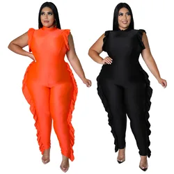 L-4XL African Clothes Women Summer African Women O-neck Sleeveless Orange Black Plus Size Long Jumpsuit Plus Size Clothing