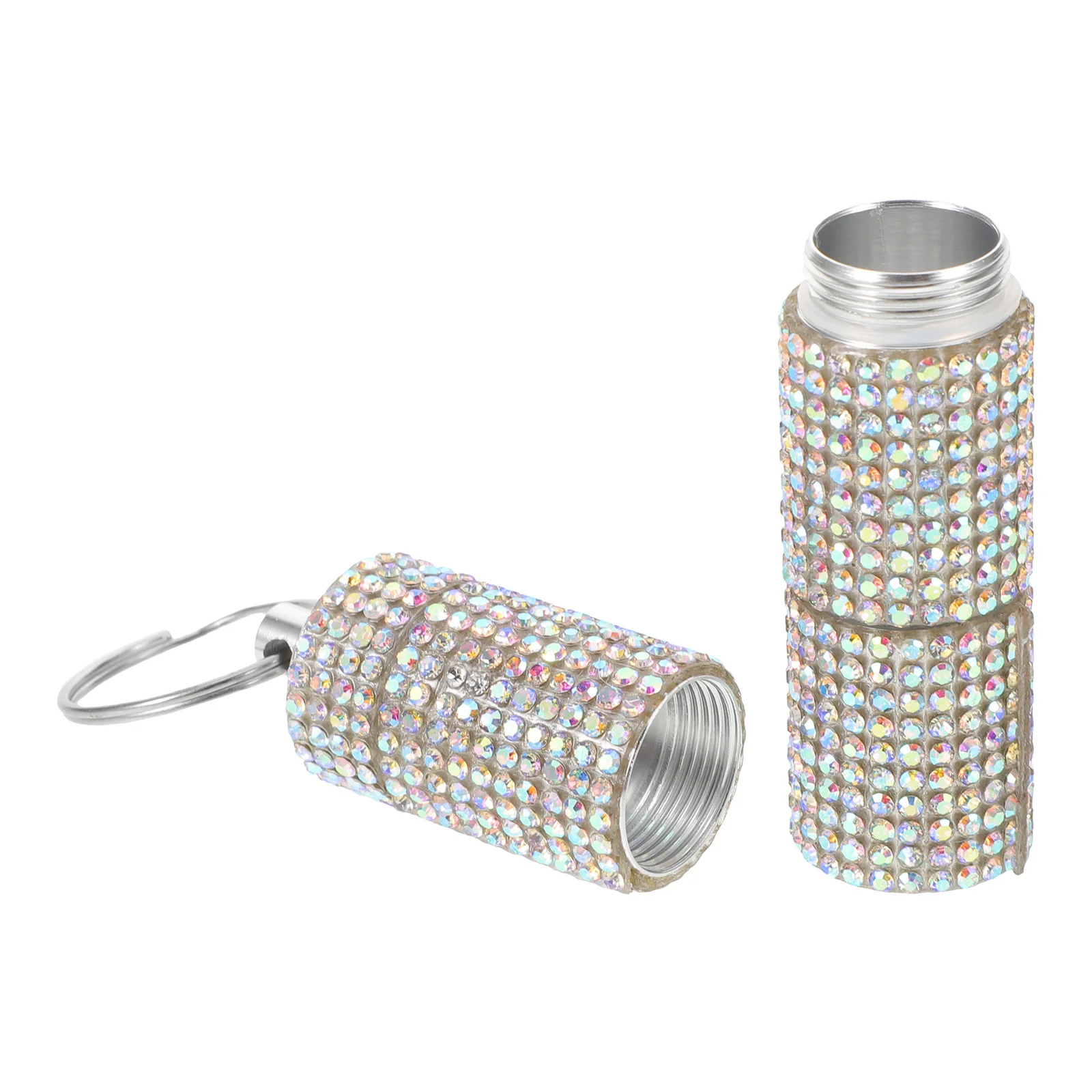 

Rhinestone Pill Keychain Holder 3-Section Compact Travel Pill Organizer Metal Case Vitamin Medicine Storage Small Pills Holder