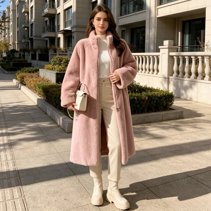Women Faux Mink Fur Coats Long Fur Jackets Stand Collar Long Sleeve Coverd Button Thick Warm Fur Loose Casual 2026 Autumn Winter