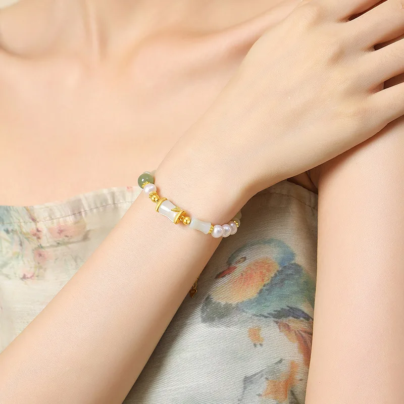 Hotan Jade Bamboo Beads Bracelet Charms Jewelry Gift Fashion Natural Gemstones Amulet Accessories Designer Women