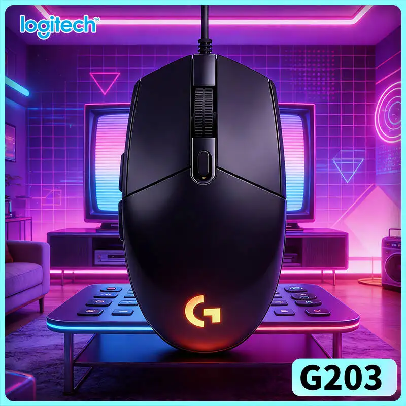 Logitech G203 Gaming Mouse 8000 DPI RGB Backlight 6 Buttons On-Board Memory 2-Year Warranty Multi-System Quick