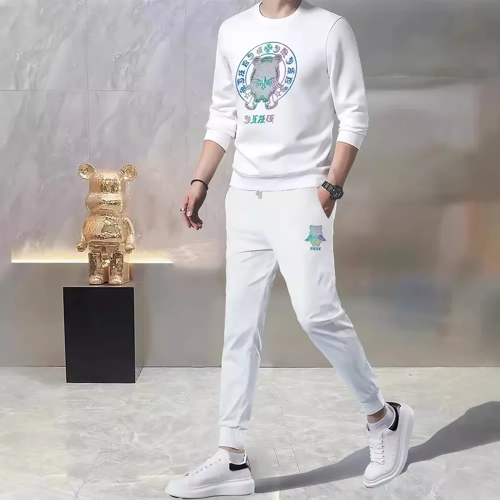 Light Luxury Sports Hoodie Set Men's Crew Neck Sweatshirt Casual Sweater Pants Suit Handsome Fashion Trendy Male Clothing M-4XL
