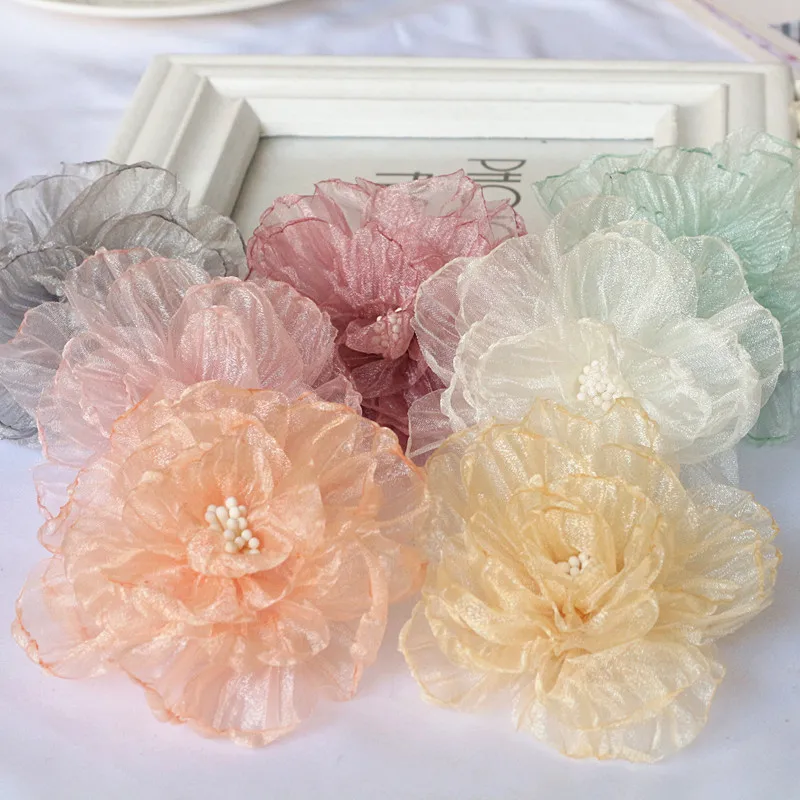 10 Teile/los 9CM Handgemachte Chiffon Stoff Künstliche Blume Für Hochzeit Kleid Hüte Dekoration – Detail 4