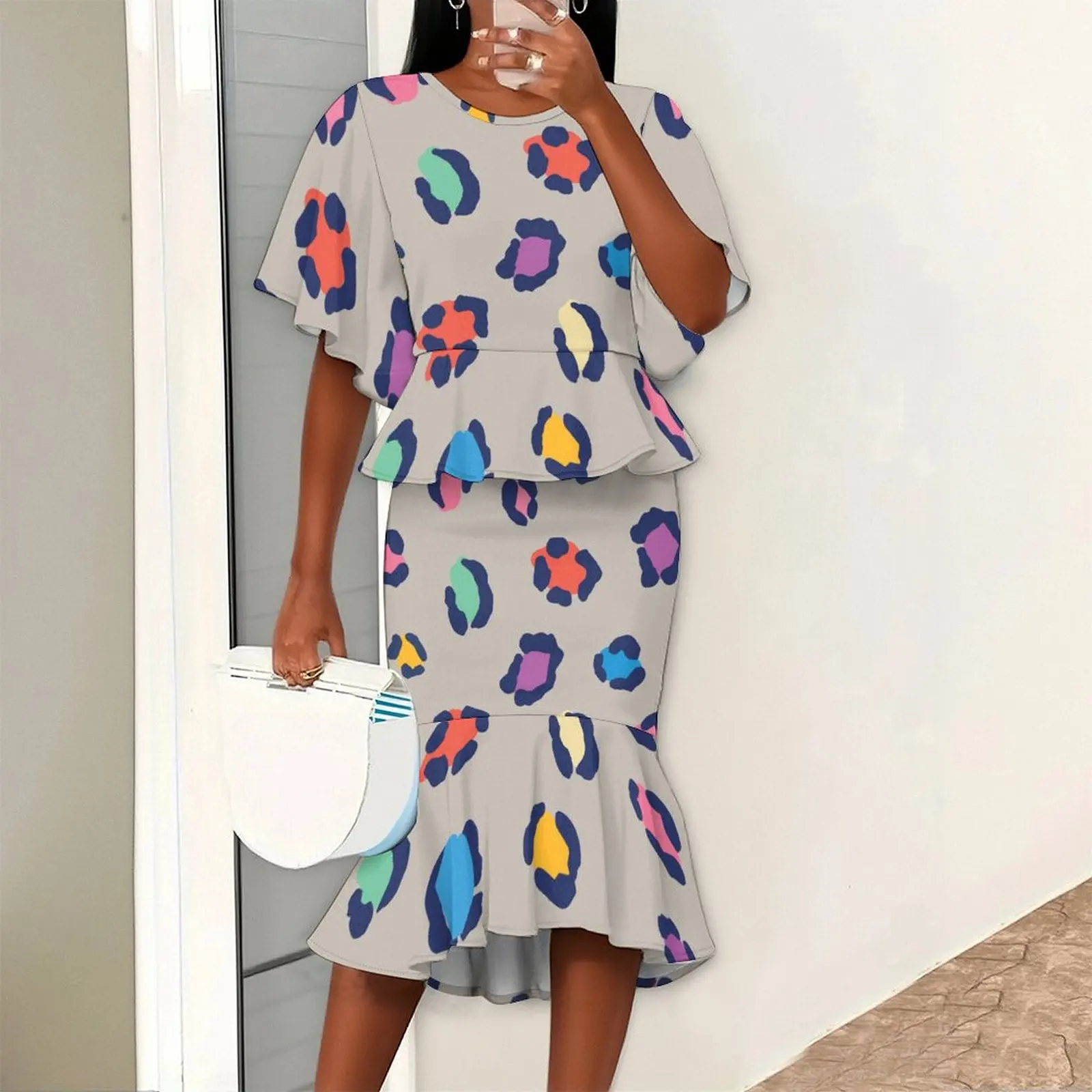 Ladies Sexy Two Piece Set Women's Fishtail Skirt Casual Set Fashion Slim Skirt Summer Round Neck Party Skirt
