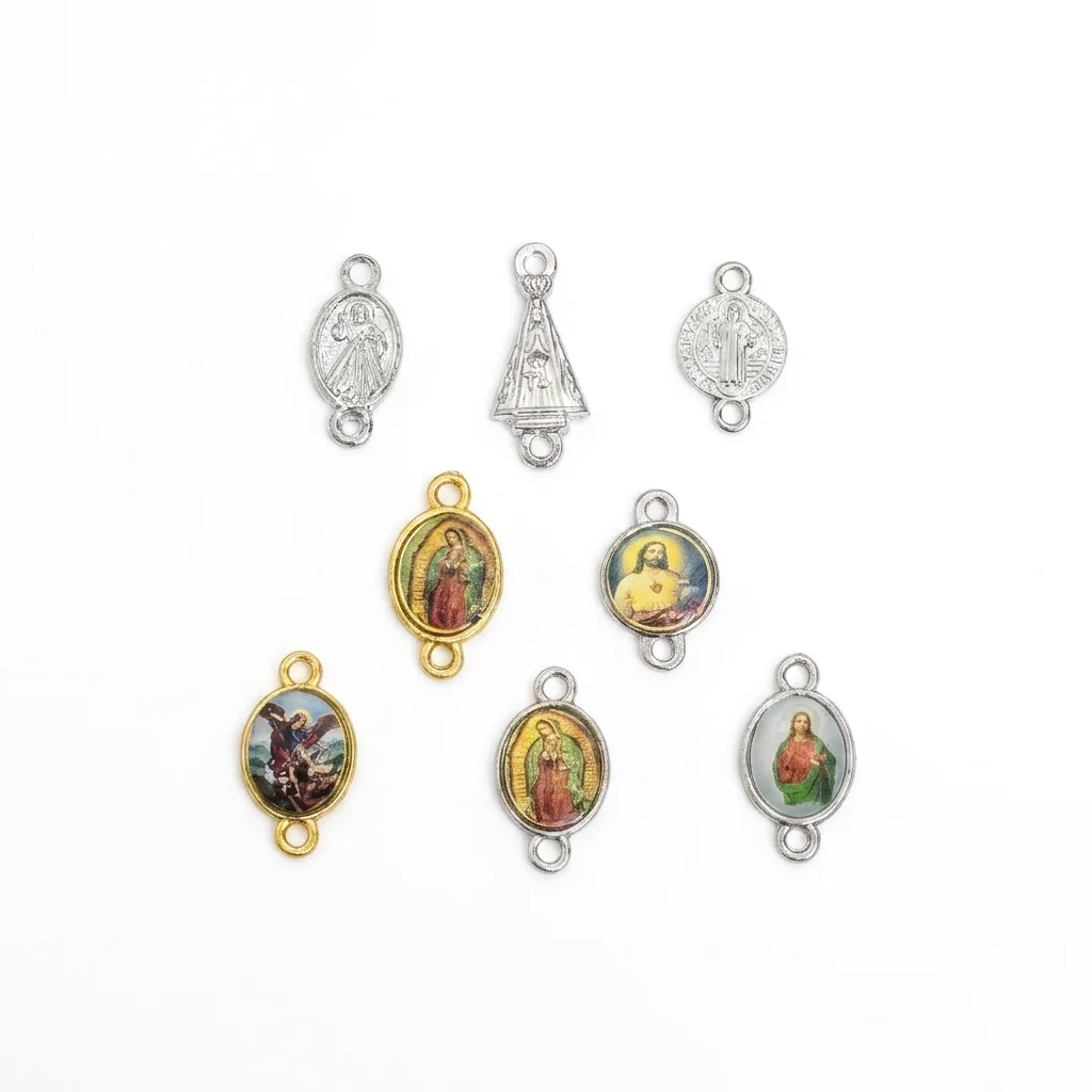 10Pcs Full Color Epoxy Saint Michael 2-Hole Oval Rosary Center Connectors Zinc Alloy DIY Catholic Charms